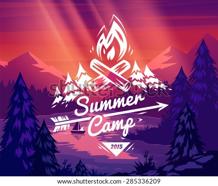 Summer camp landscape. Vector design illustration for web design development, natural landscape graphics.
