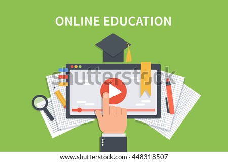 Online education concept banner. Vector flat illustration for web banner, infographics, hero images.