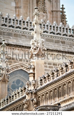 The pinnacle of the medieval styled wall on medieval church, Toledo, Spain (San Juan de la Reyes Monastery)