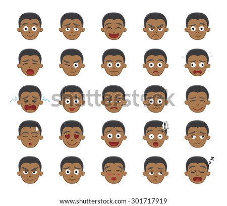 Black Boy Emotion Faces Vector Illustration