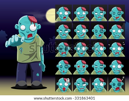 Zombie Cartoon Emotion faces Vector Illustration