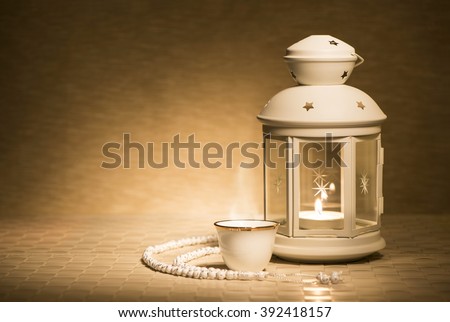 Ramadan lamp with arabian coffee