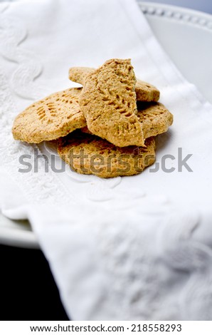 Italian wholemeal breakfast biscuits on a white cloth