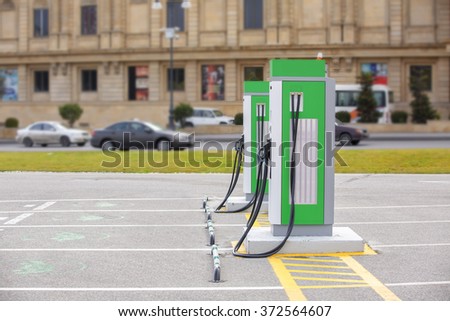 The electric charging station for electric vehicles. An electric car charging.