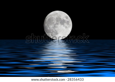A full moon and reflection in the water