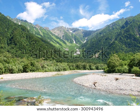 mountain and river