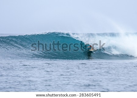 A perfect Indian Ocean surf wave in Aceh, Indonesia
