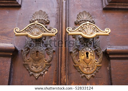 Detail of the door handles of Storkyrkan in Stockholm, the place for the royal wedding 2010