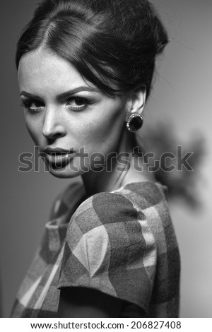 Black and wight high contrast beauty portrait of a Caucasian woman