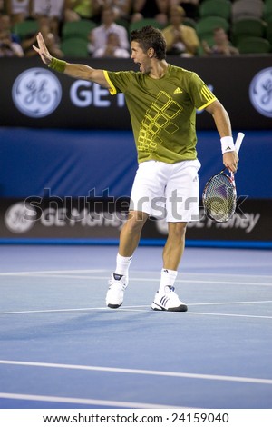 MELBOURNE - JANUARY 28: Fernando Verdasco of Spain shouts to the crowd at the Australian Open Tennis Grand Slam Event on January 28, 2009 in Melbourne.