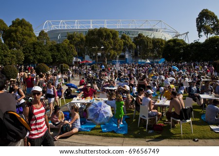 MELBOURNE, AUSTRALIA - JANUARY 22:  The outdoor garden courtyard in front of the Rod Laver Arena which holds the center court at the Australian Open, January 22, 2011 in Melbourne, Australia