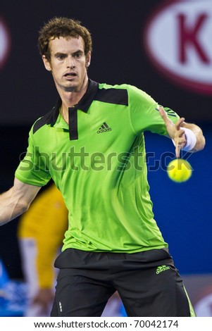 MELBOURNE, AUSTRALIA - JANUARY 28: Andy Murray(GBR)[5] who defeats David Ferrer(ESP)[7] at the Australian Open on January 28, 2011 in Melbourne, Australia