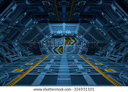 Spaceship Interior. Inside of Space Station. 3D illustration.