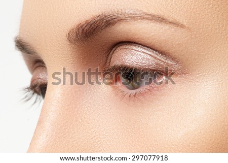 Close-up shot of female eyes make-up