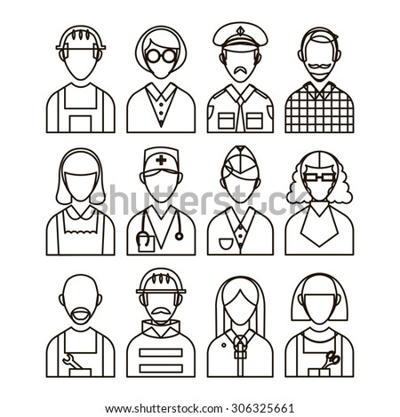 vector line avatar icons professions set collection people occupation different