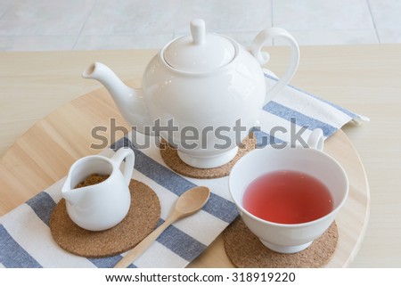 English tea set with fruit tea ,selective focus point.