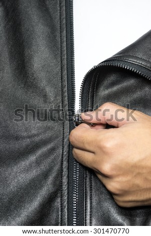Zip on leather coat with Hand