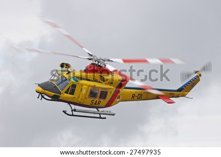 EASTBOURNE, SUSSEX - AUGUST 16 : Agusta-Bell AB 412 rescue helicopter performs at the Airbourne airshow on August 16, 2008 in Beachy Head, Eastbourne, Sussex, UK.