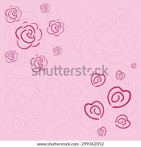 Greeting or Wedding card background with flowers and hearts
