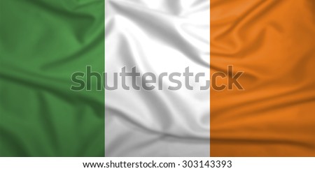 Ireland flag blowing in the wind. Background texture.