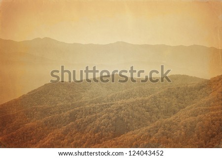 Vintage photo of Smoky Mountains ridge. Great Smoky Mountains National Park, USA
