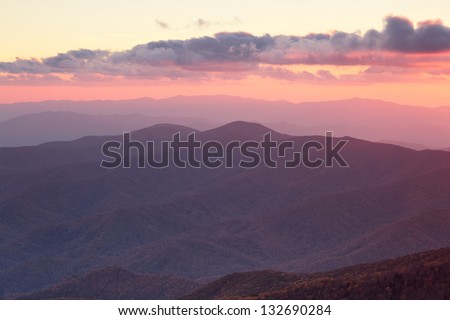 Smoky Mountains ridge at sunset. Great Smoky Mountains National Park, USA