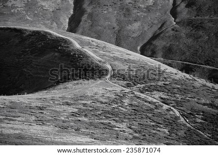 Monochrome image of abstract mountain hill, Carpathian mountains, Ukraine