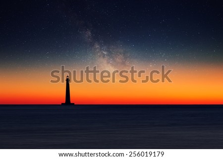 Lighthouse against night sky. Morris Island Lighthouse, South Carolina, USA