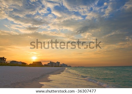 sunrise under atlantic ocean coast, beach of Destin, Florida, USA