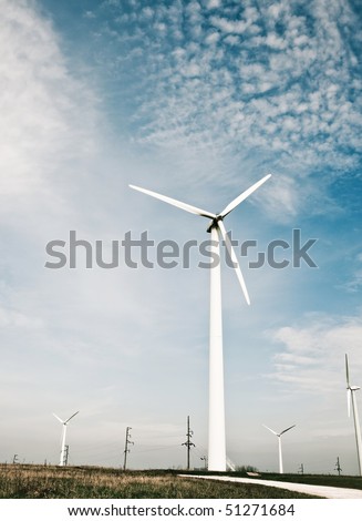 Modern windmills. Wind energy. Concept of ecology and environment