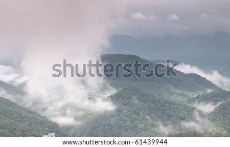 Early morning fog and cloud mountain valley landscape. Great Smoky Mountain National Park, Tennessee, USA