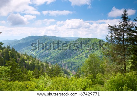 Mountain valley at sunny day. Great Smoky Mountains, Tennessee, USA