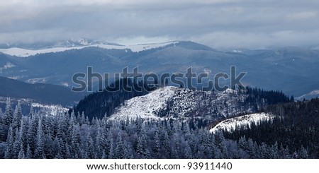 Panorama of winter mountain valley. Great Smoky Mountain National Park, Tennessee, USA