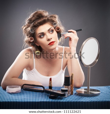 Portrait of a young woman make up applying.