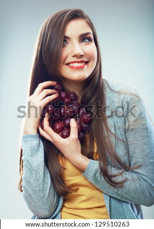 Fruit woman isolated .  Close up woman face . Smiling female model.