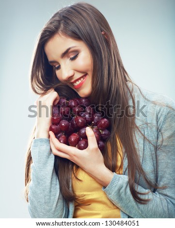 Fruit woman isolated . Close up woman face . Smiling female model.