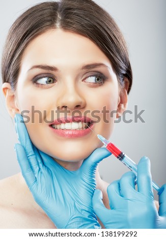Beauty Woman smile face surgery close up portrait. Female model.