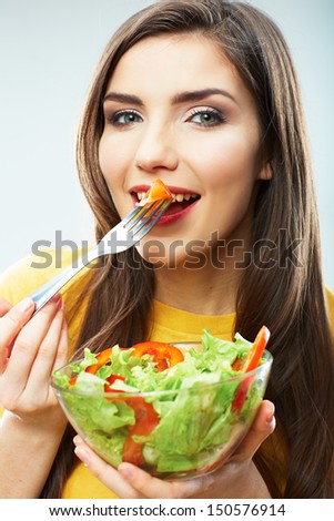 Diet woman isolated portrait. Close up female face. Happy woman.