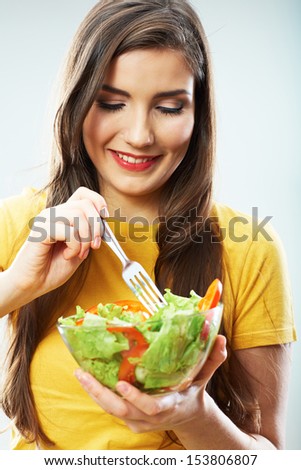 Diet woman isolated portrait. Close up female face. Happy woman.
