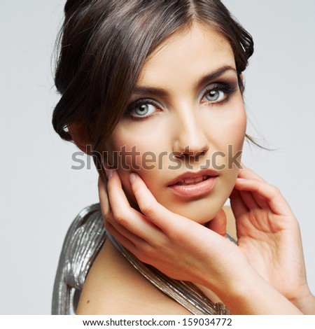 Close up <b>face. Hand</b> touching. - stock-photo-beauty-woman-portrait-isolated-female-model-close-up-face-hand-touching-159034772
