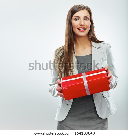 Business woman gift. White background isolated
