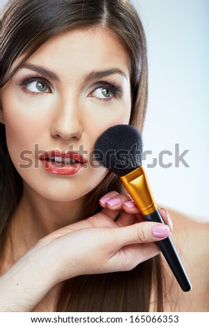 Beauty woman close up face make up portrait. Long hair. Studio young model portrait.