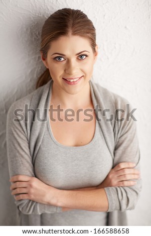 Casual woman portrait . Isolated background .