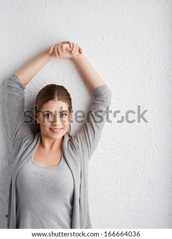 Young model . Woman portrait . Isolated background . Casual style .