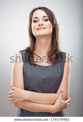 Business woman arms crossed. Isolated portrait.