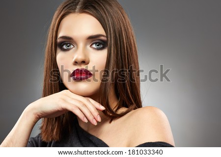 Beauty face. Woman touch face. Isolated. Young model.