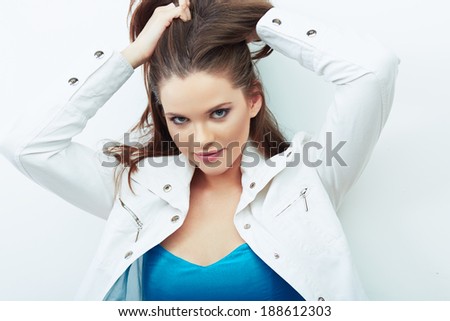 Portrait of Beautiful Woman. White background. Beauty young model.