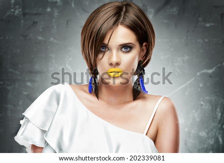 Hair style woman portrait. Female model  with bob hair style.