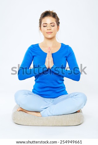 Young woman sitting in relax yoga pose. Health life style. isolated on white.