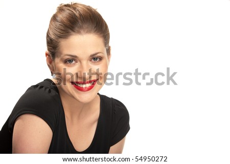 stock photo Portrait of yong beautiful woman with red lips isolated over 